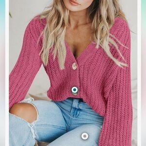 Chunky Knit Open Front Sweater Long Sleeve Button Loose Short Cardigan
8095